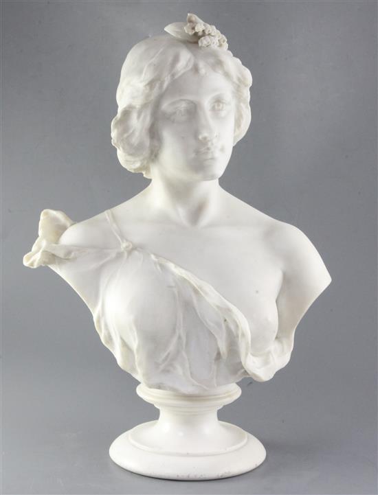 A. Del Perugia. A late 19th century marble bust of a female, height 22.5in.